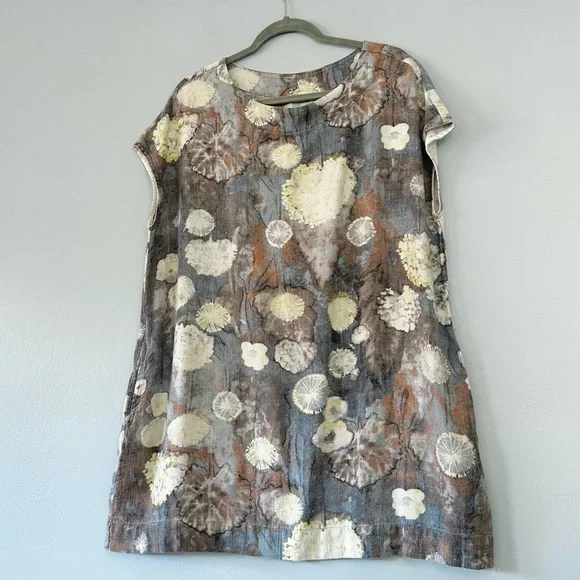 Brynn Walker Ansel Tunic Dress Burdock Blue Floral Linen Blend size S Lagenlook - Picture 4 of 16